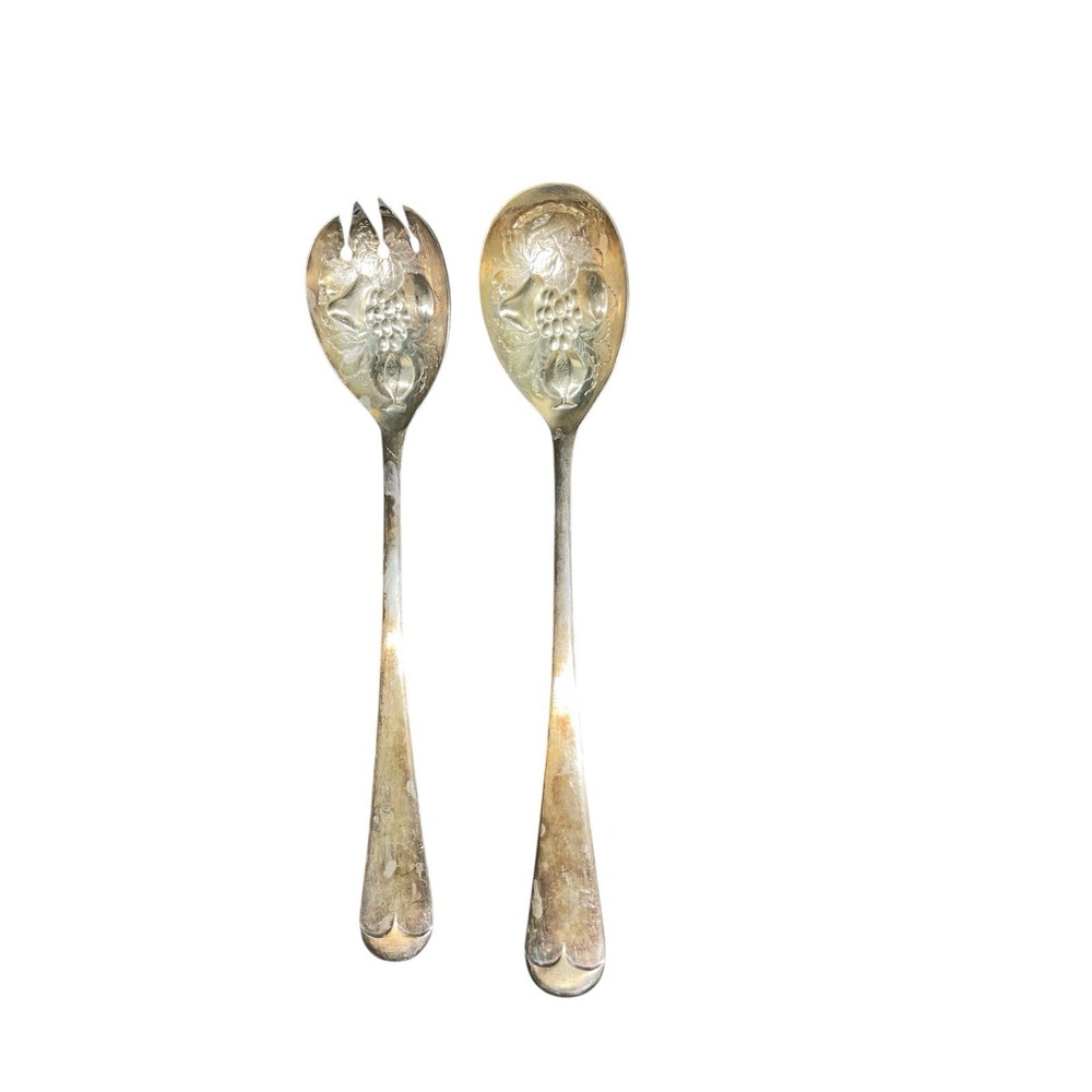 Sheffield England EPNS Berry Salad Servers Silver Plate Spoon and Spork 9"‎ RARE